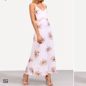 Pink Flower Print Backless Maxi Dress Size S